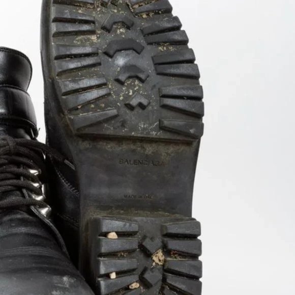 Balenciaga Black Leather Velcro-Ankle-Strap Biker Boots - Picture 5 of 10
